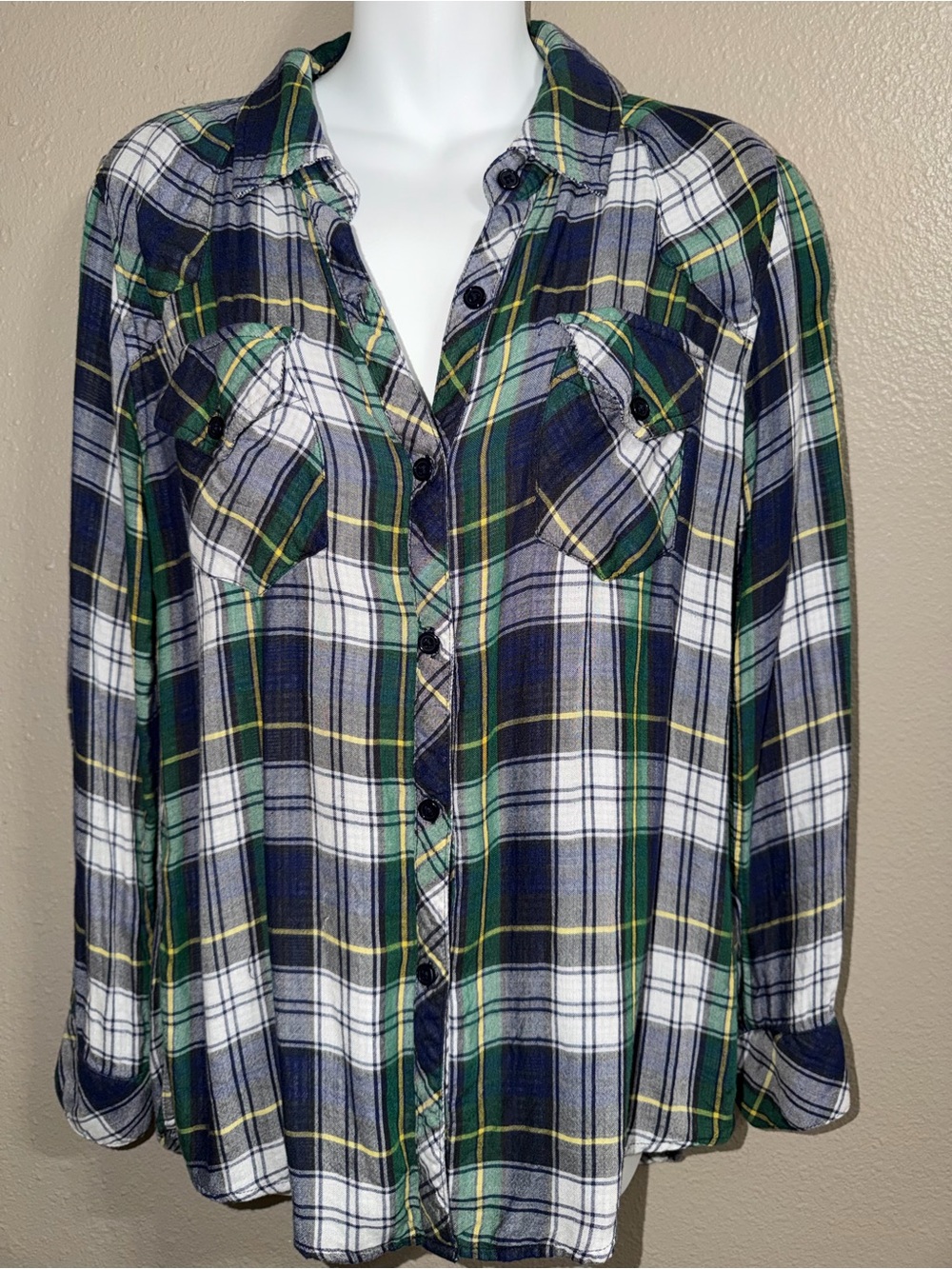 Rails Navy, Green & White Plaid Button-Down Shirt